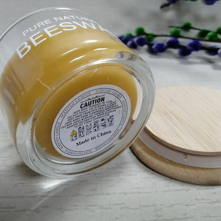 Discount  Natural Beeswax Glass Yellow Candles Scented Candles in glass jar with bamboo lid for Parties for Home Deco