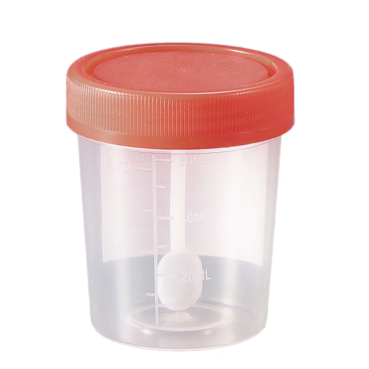 Graduated Plastic Disposable Specimen Cup Stool Container with Spoon 60ml/40ml