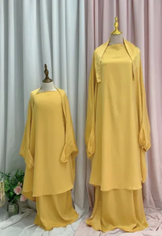New Arrival Kids Two pieces Muslim Prayer Dress Abaya Set Long Hijab Abaya Islamic Clothing