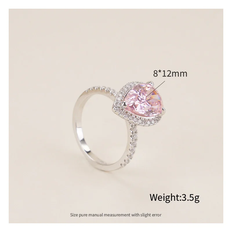925 silver rings woman 8*12 water drop shaped high carbon diamond ring 8A zircon silver ring
