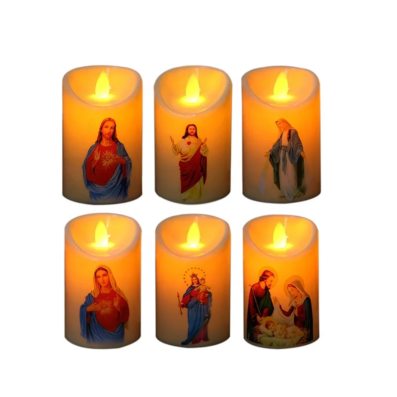 Flameless Electronic Candle Battery Jesus Christ Candle Light Praying Christian Decoration For Catholic Believer Holy Ornam Lamp