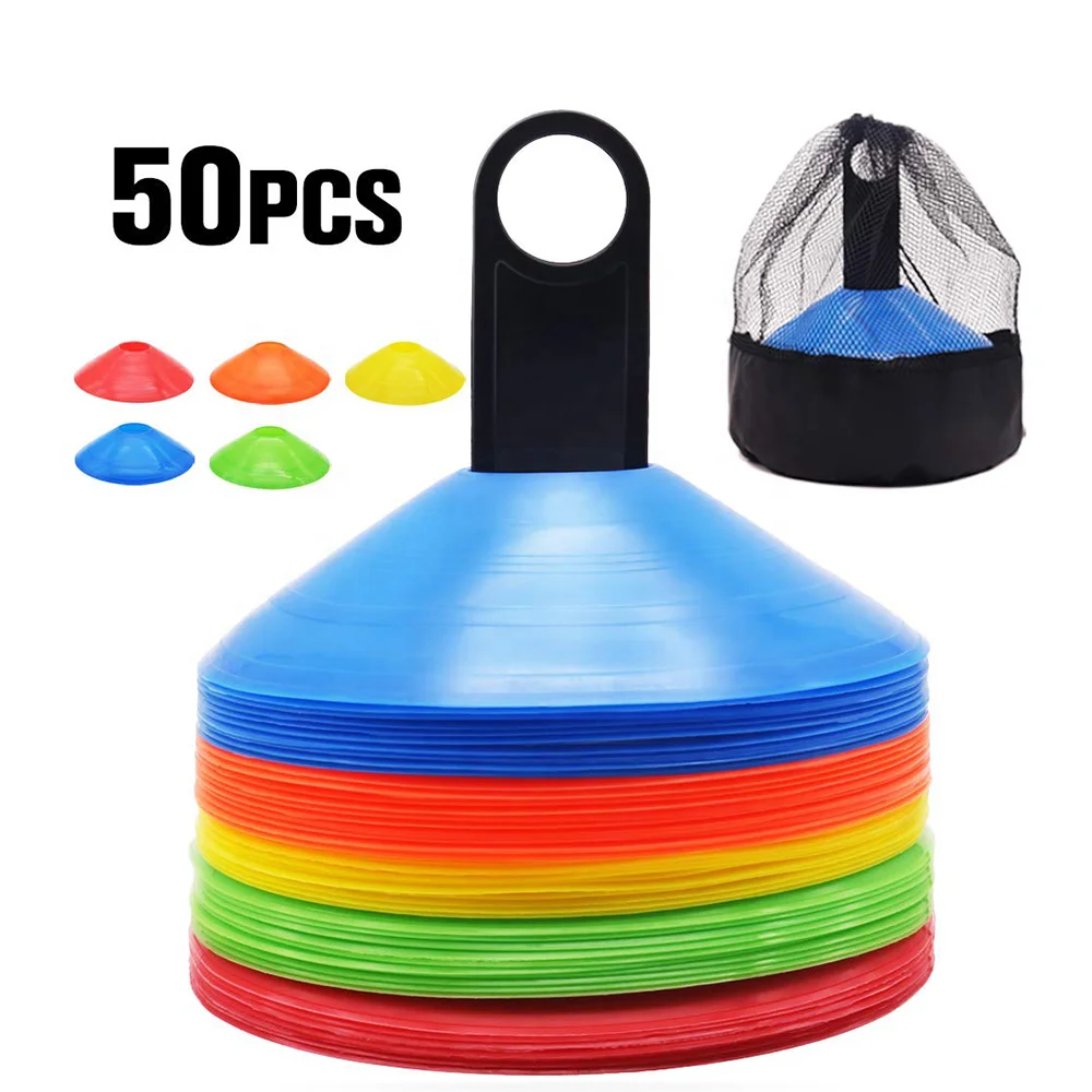 ActEarlier Soccer Cones Supfreedom Set of 50pcs Football Agility Training Cones with Mesh Bag&Holder