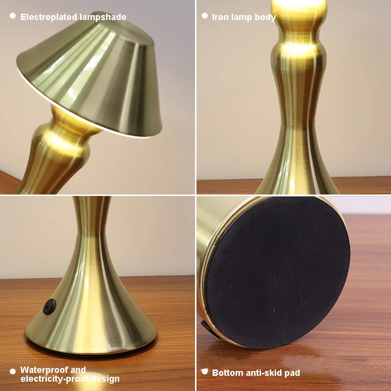 Cordless Hotel Restaurant bar Metal Table Lamp Gold Luxury Rechargeable Lampe De Table