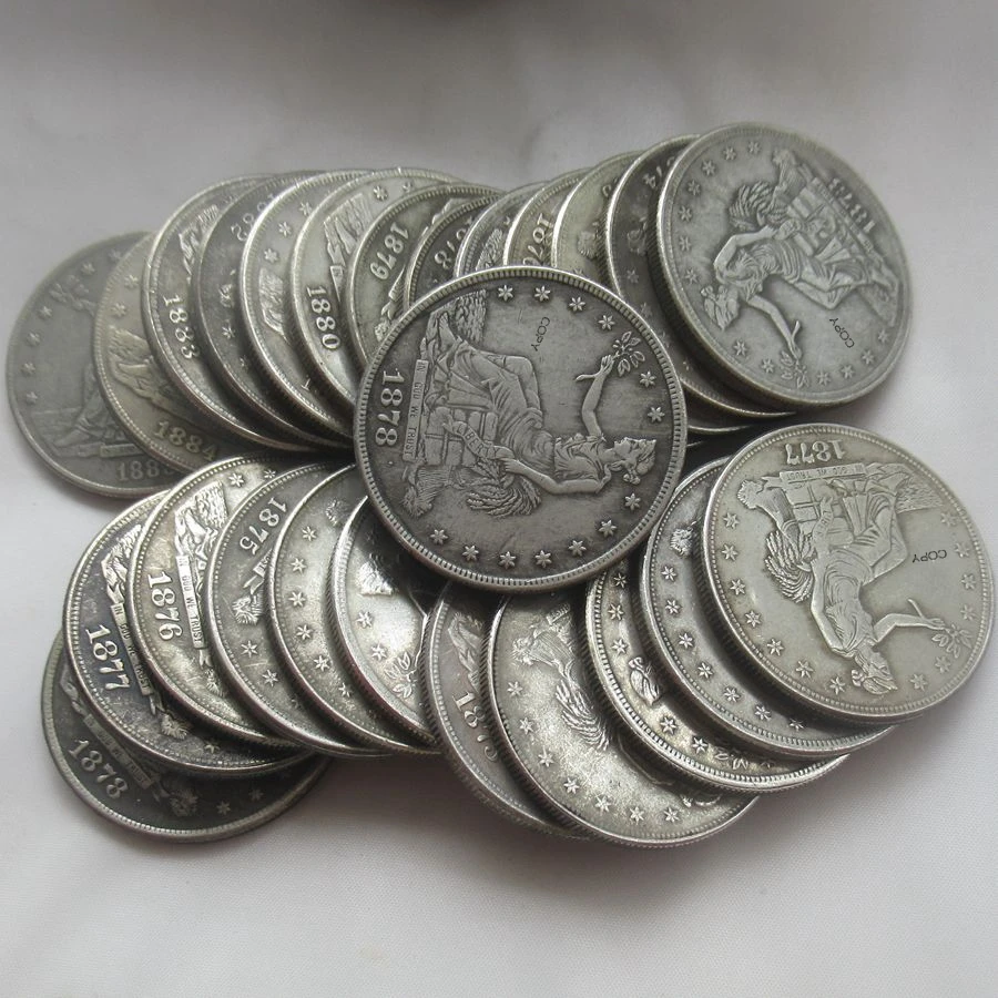US Whole Set of 26PCS (1873-1885) Trade Dollars Silvers Plated Reproduction Decorative Commemorative Coins