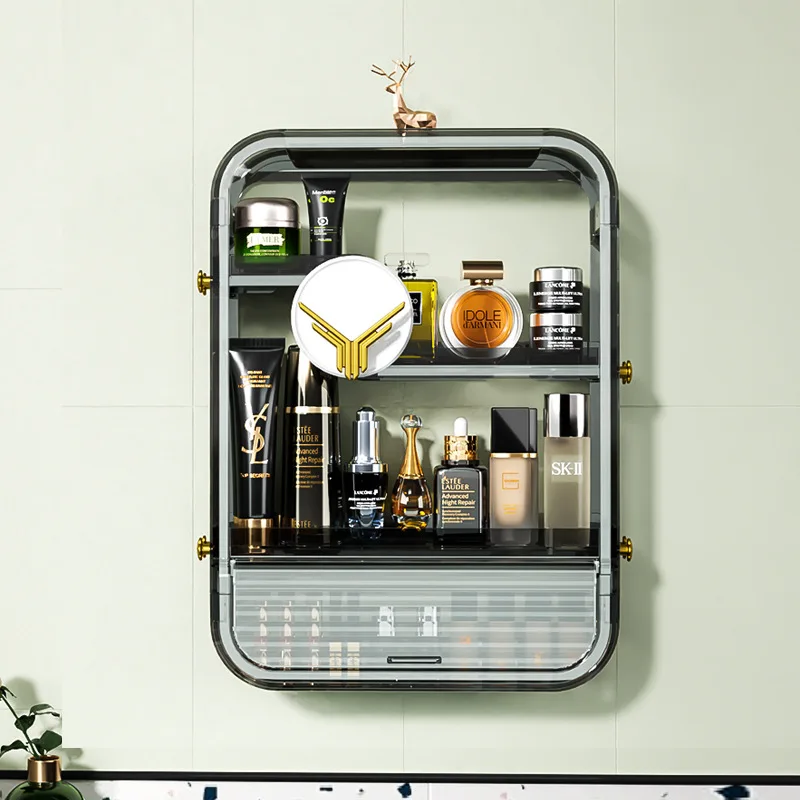 Light Luxury Edition Bathroom Household Cosmetic Shelf Japanese Style Punch-Free Storage Rack Kitchen Wall-Mounted Storage Rack