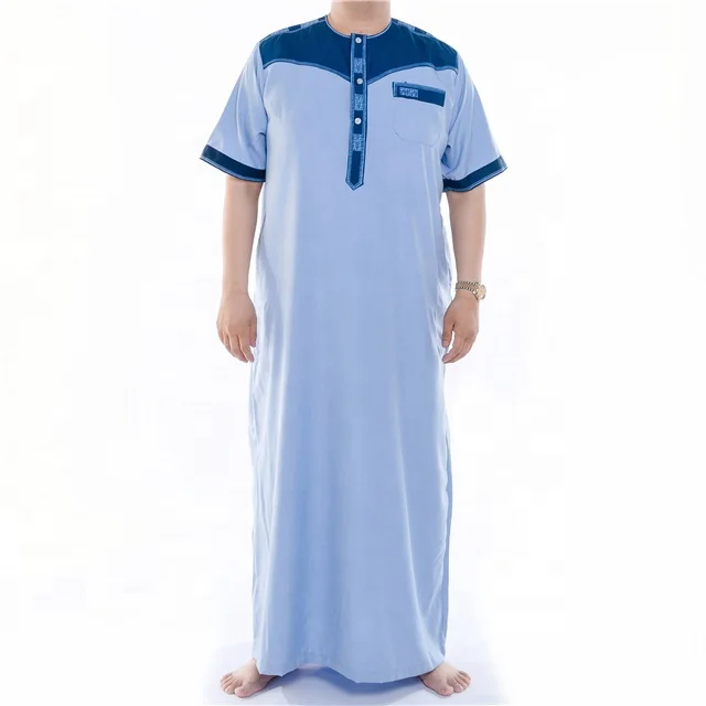 Custom Made Soft Cotton Fabric Marocco Thobe Short Sleeve Muslim Thobe for Men Round Collar Big Sale Thobe Jubah