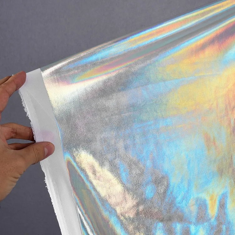 High Quality Laser Film Fabric 93% Polyester 7% Spandex Custom Luxury Fantasy Laser Satin Fabrics