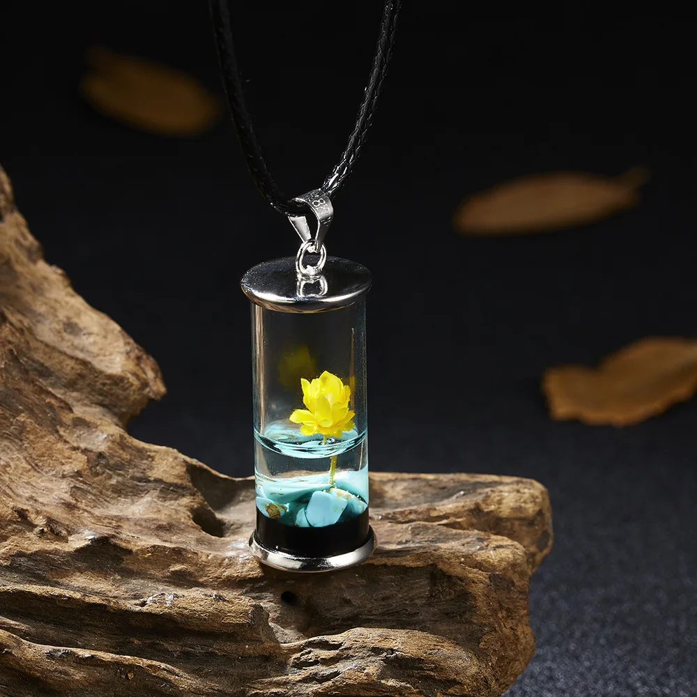 Fashion Diy Daisy Flower Pendant Necklace Wish Bottle Dried Flower Resin Necklace Jewelry For Women Girls