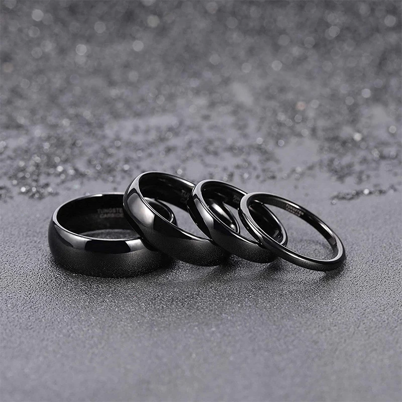 Wholesale Simple 2mm 4mm 6mm 8mm Dome Polish Black Tungsten Carbide Rings for Boy Girl Promise Ring
