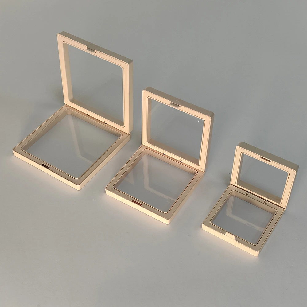 Transparent 3D Floating Frame Display Holder Stands, Coins Display Case Portable PE Film Jewelry Storage Box