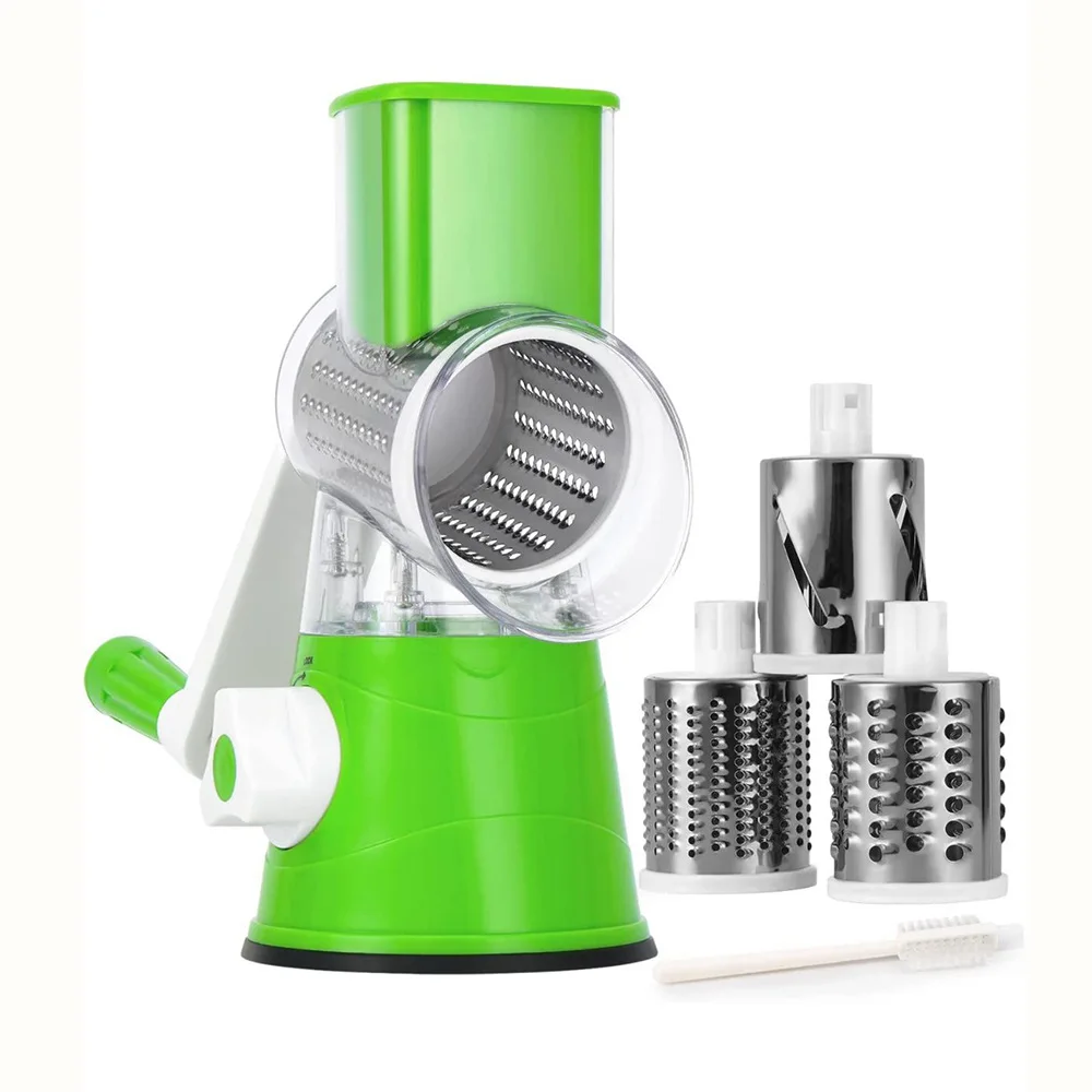 Promotion Kitchen Drum Shredder Vegetable Slicer Rotary Cheese Grater Manual 3 Replaceable Blades With Suction Base Metal Handle