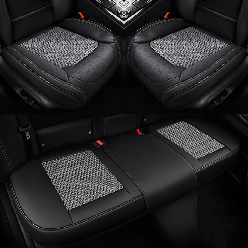 Gray Car Seat Cover 2 Pack, Universal Leather Front Seat Covers Bottom Protector, Anti-Slip and Full Wrapping Edge Compatible