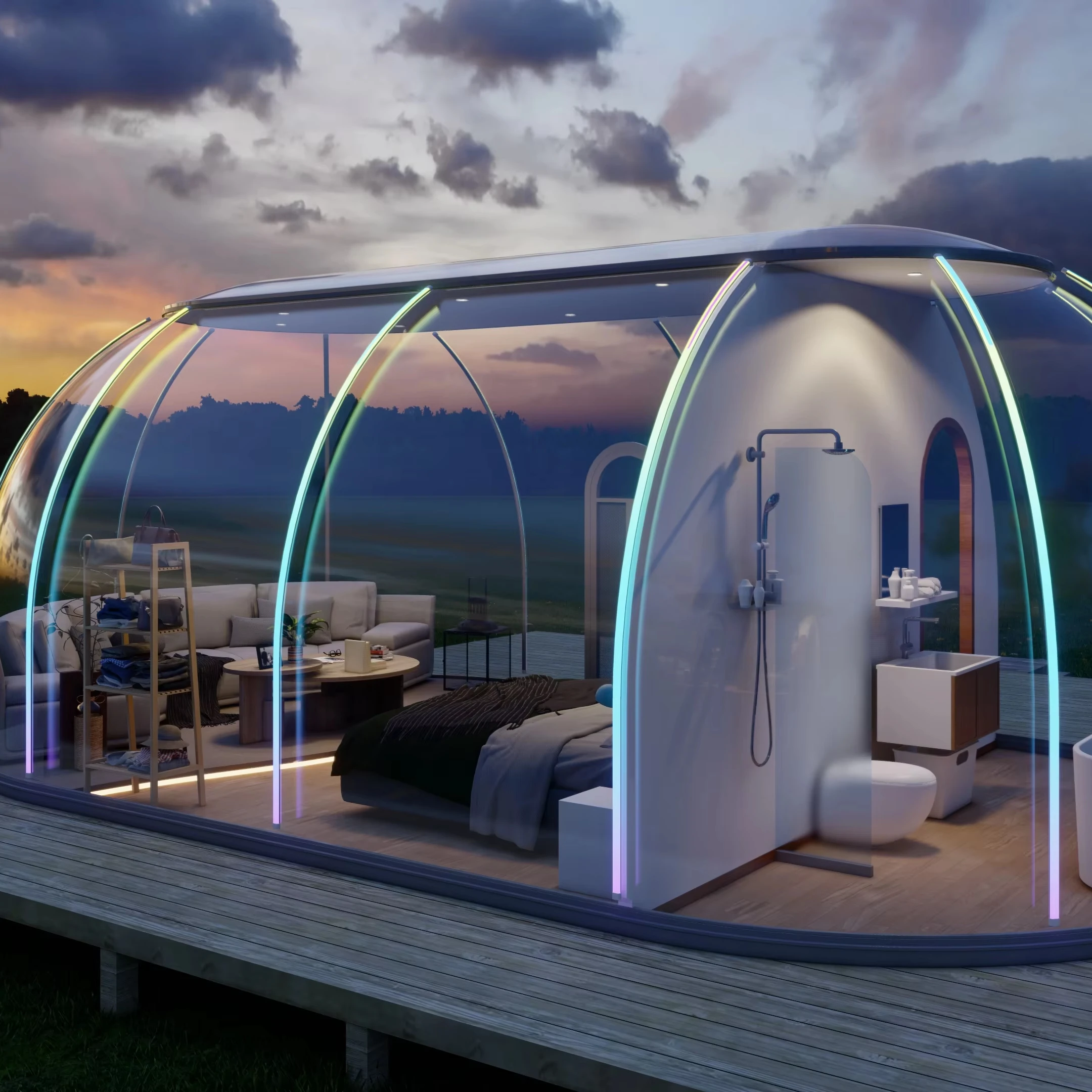 Detachable container bubble tent Camping 4x8m party Tent transparent PC garden house Glamping prefab cabin Pod