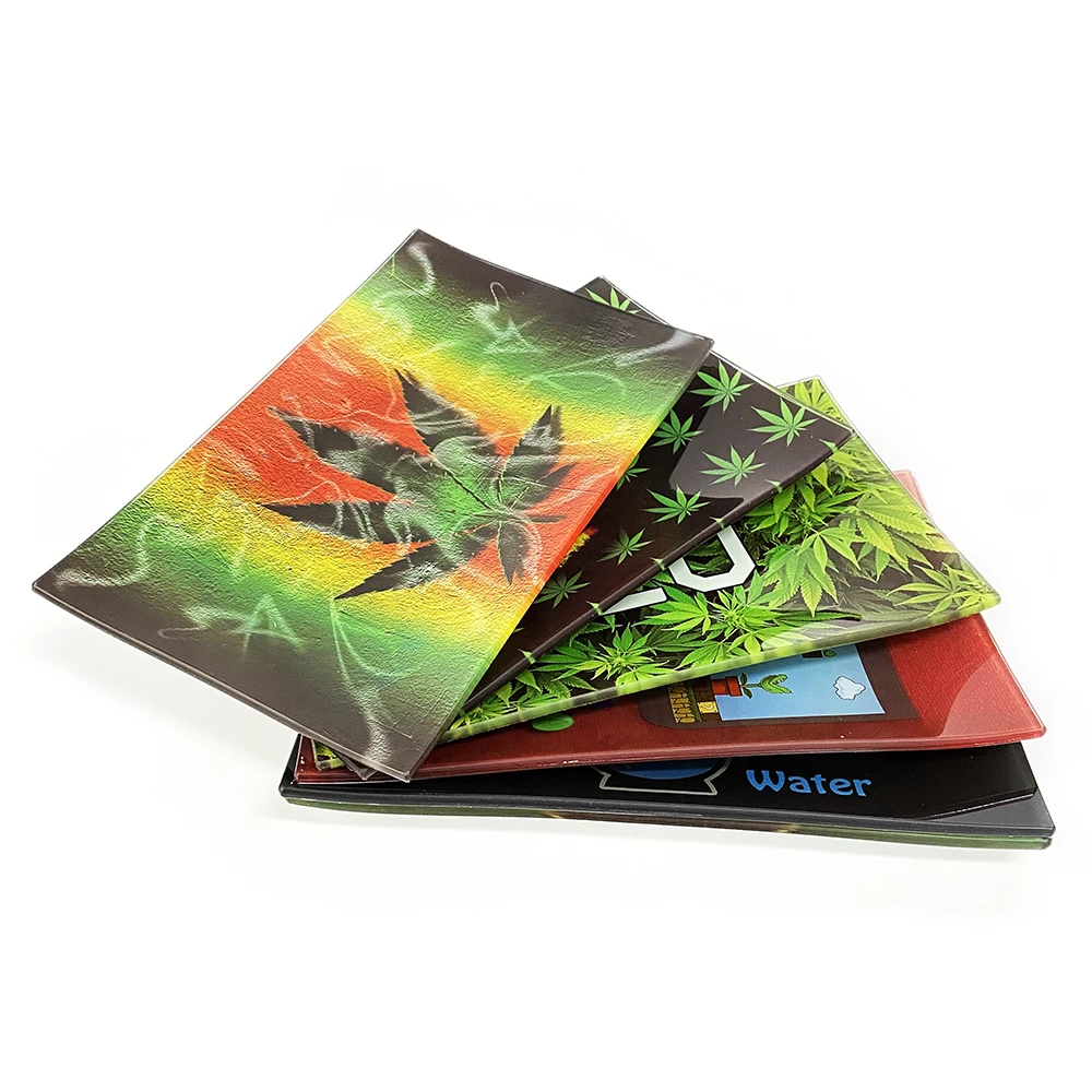 255*155mm Rectangle Glass Tray Custom Pattern Premium Shatter Resistant Glass Rolling Tray