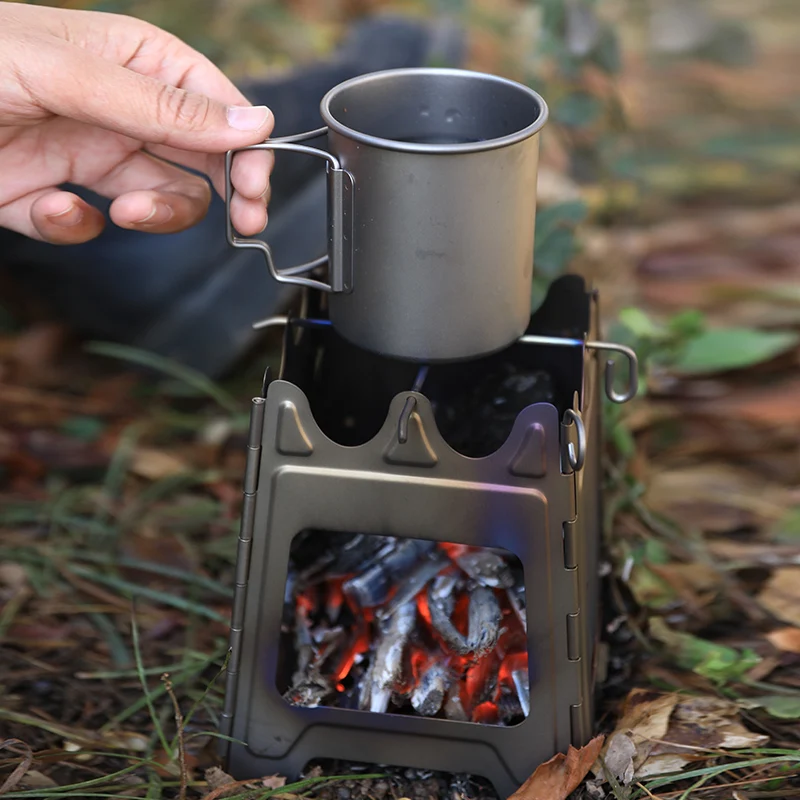 Titanium Wood Stove Hinged Camping Stove Ultralight and Compact Stove for Backpacking, Camping, and Survival
