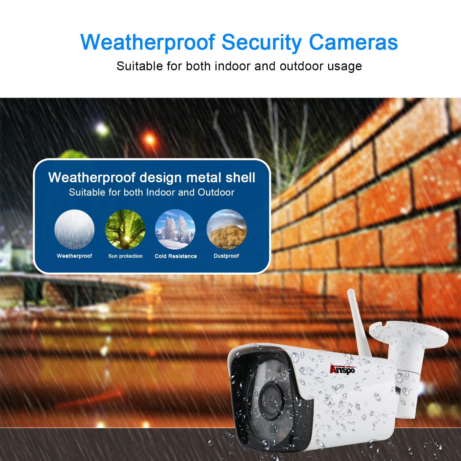 Anspo  CCTV Security Camera System 4CH 2MP 1080Ap HD Surveillance Wifi NVR  Wireless  wifi bullet IP67 waterproof network camera