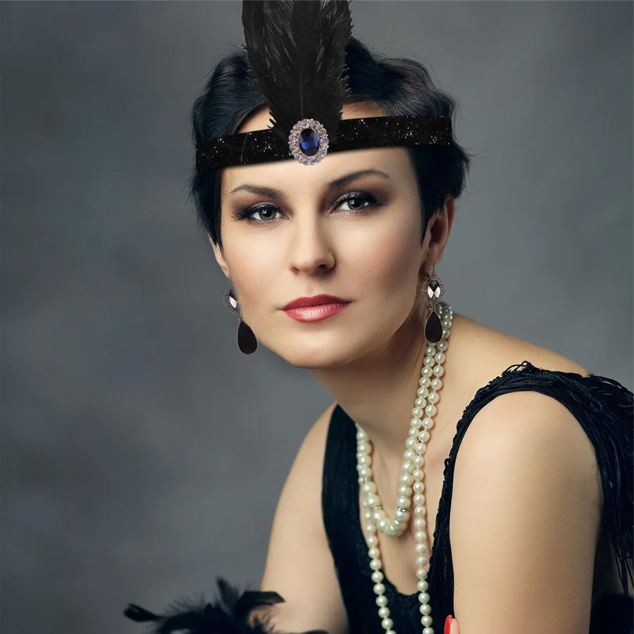1920s Flapper отличный набор аксессуаров Gatsby модный ревущий 20 тематический с повязкой на голову черные перчатки ожерелье серьги