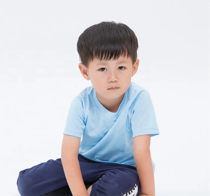 Children Solid Color Boys Short Sleeve Mesh 100%Polyester Quick Sports Tshirt Moisture Wicking Kids Clothes Manufacturer
