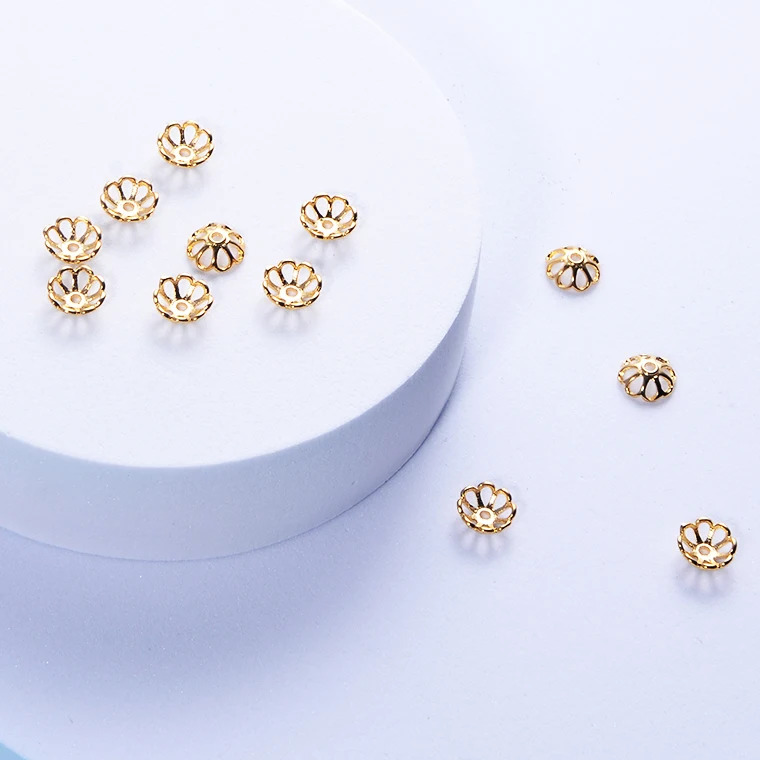 Wholesale 18K Real Gold Color Loose Spacers Separate Bead Caps Flower Brass Cones Bead Caps for Jewelry Making