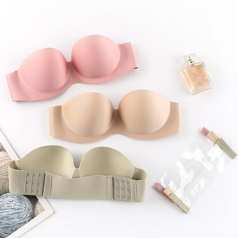 FINETOO New Women Ice silk sexy latex seamless push up Comfortable Strapless Invisible bra bralette Soft Sleep Top