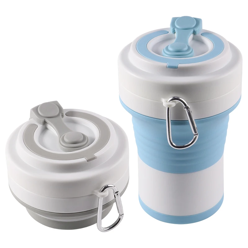 550ml 20oz Multi-function Durable Folding Silicon Cup Unbreakable Travel Coffee Mugs Foldable Drinking Cup Silicone Mug with Lid