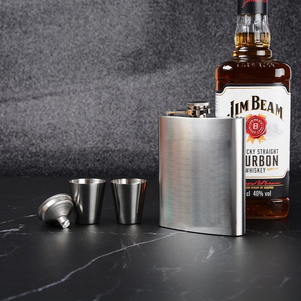 Высококачественная фляжка в классическом стиле 6/7 унций из нержавеющей стали набор с твердой подарочной коробкой посуды для бара
