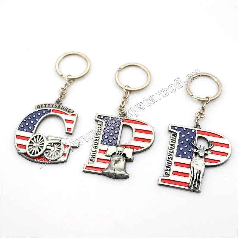 
Wholesale custom logo open design souvenirs metal alphabet letter keyring charm key chain 