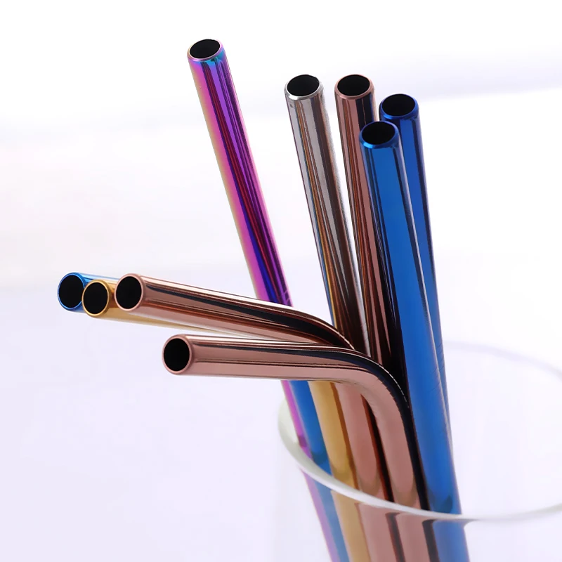 RTS Bulk Customized Logo Eco Friendly Reusable Food Grade 304 Stainless Steel Metal Colored Straw With Brush