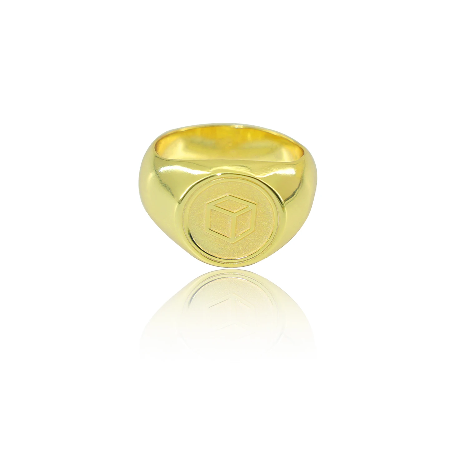 Custom Men Ring Can Accept Customer Logo Design 18K Gold Plated 925 Sterling Silver Engraved 3D Cube Shape Classical Ring
