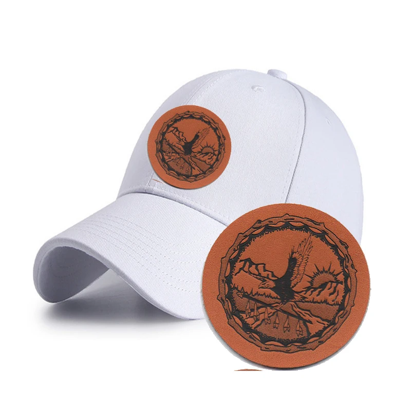 custom square design self adhesive leather hat patches laser safe leather patch printed leather patch