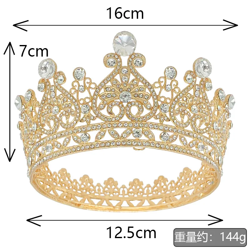 Wholesale Bridal Jewelry Crown Birthday Cake Decoration Alloy Rhinestone Wedding Tiara Baroque Hair Accessories Round Crown