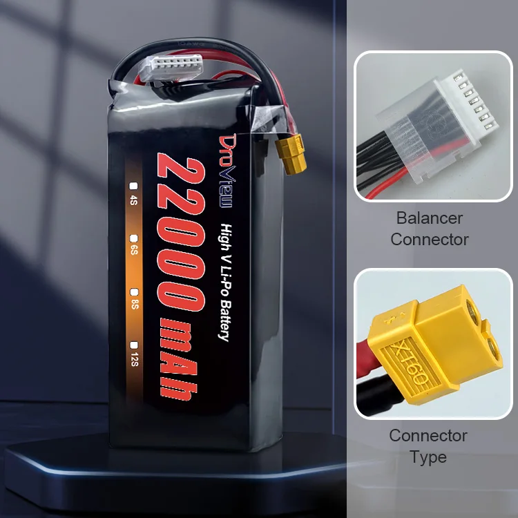 Droview Lipo Polymer Battery 6S 22.8V 22000mAh 30C High Rate High Voltage Rechargeable UAV Lithium Batteries for FPV Drone