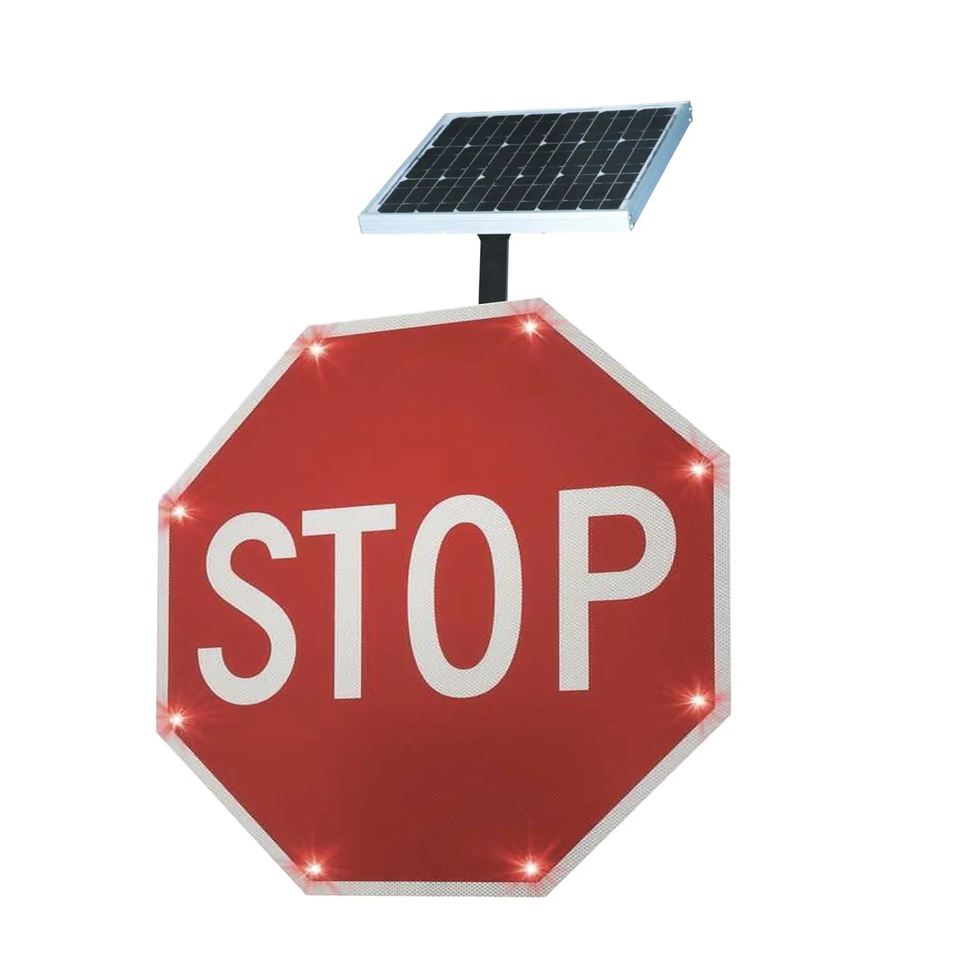 solar powered stop red light cross road street overtaking sign intersection of traffic sign