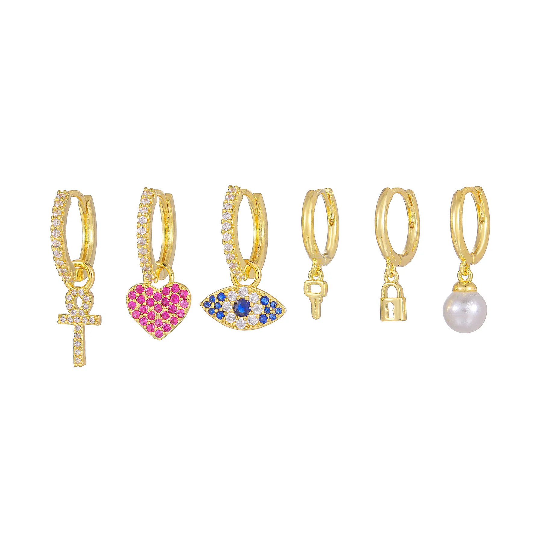 Love Pearl pendant earrings set Ear Buckle Ear Nail Female Colorful Zircon  Gold  bass Earrings Minimalist for Women