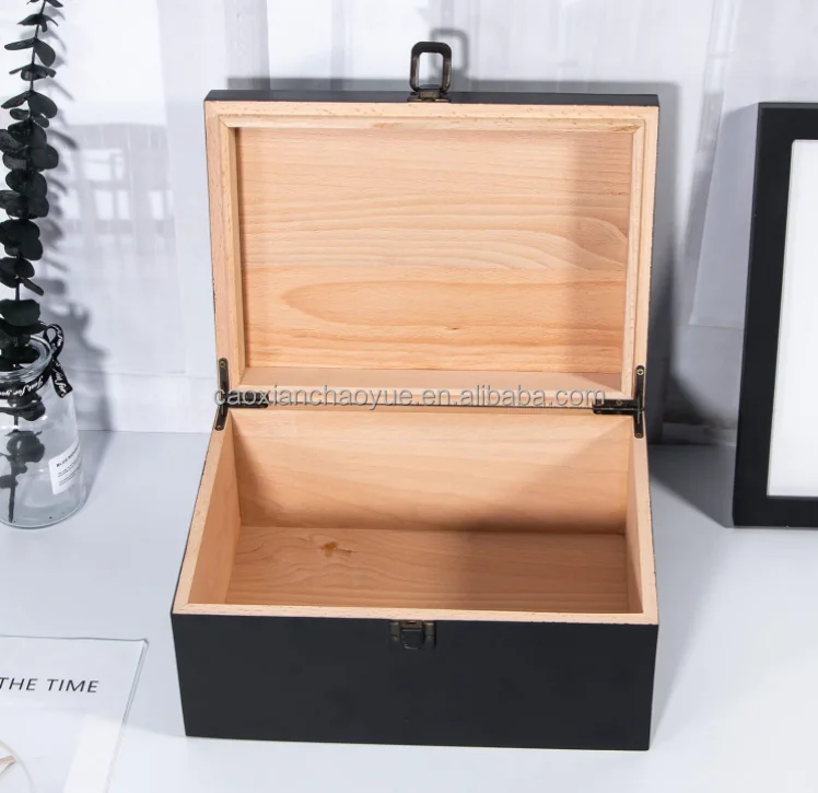 Black decorative wooden box with lock wooden souvenir box for gift storage box and home decoration