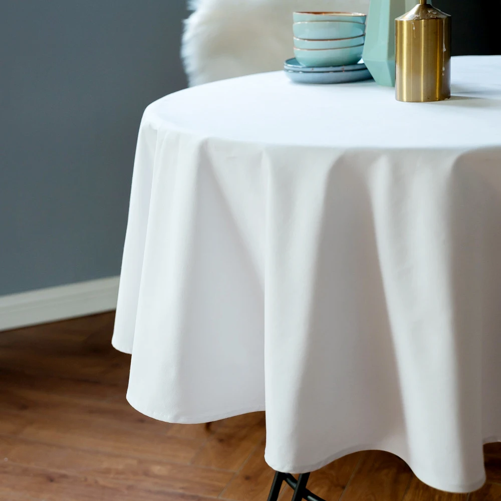 Elegant Wedding Decoration Polyester White Round Tablecloth Table Cloths and Chair Cover Set