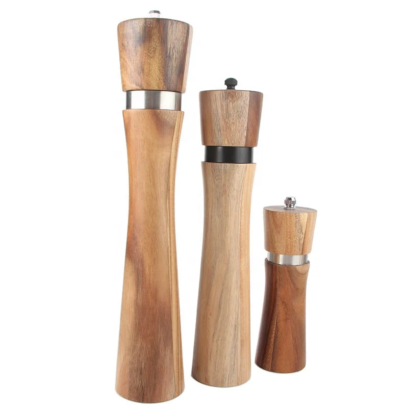 manual acacia wood salt and pepper mill set with ceramic grinder, 2 pieces mini wooden salt and pepper grinder set