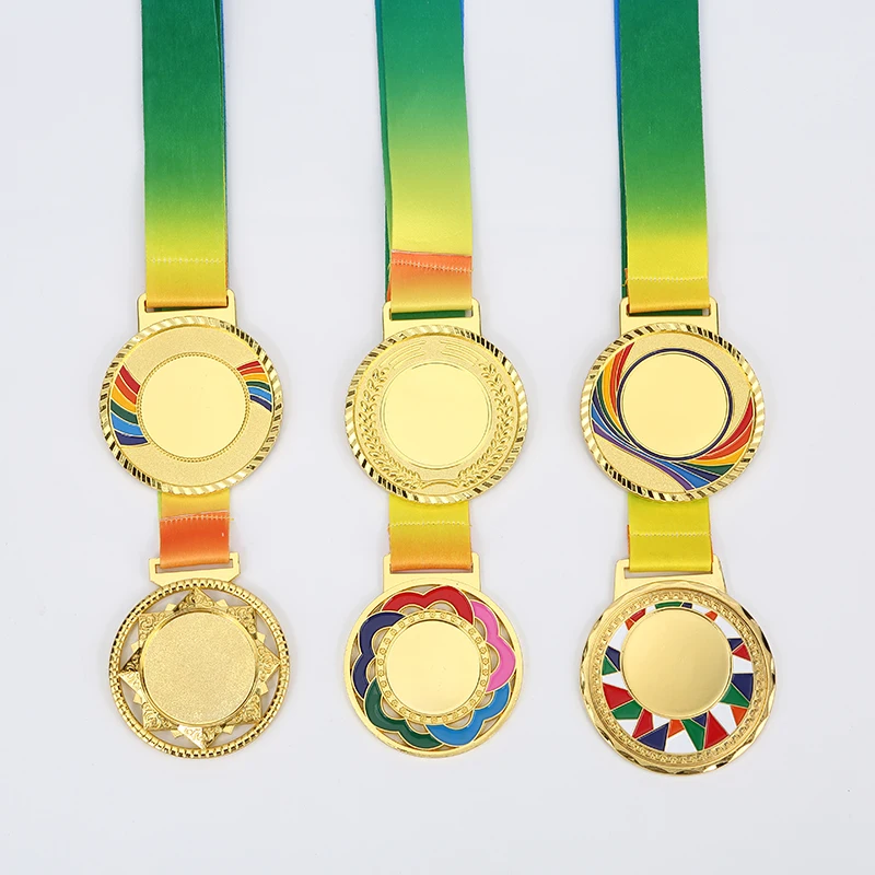 Cheap Custom Logo Printed Creative Sport Award Blank Gold Silver Medallions Ribbon Medal