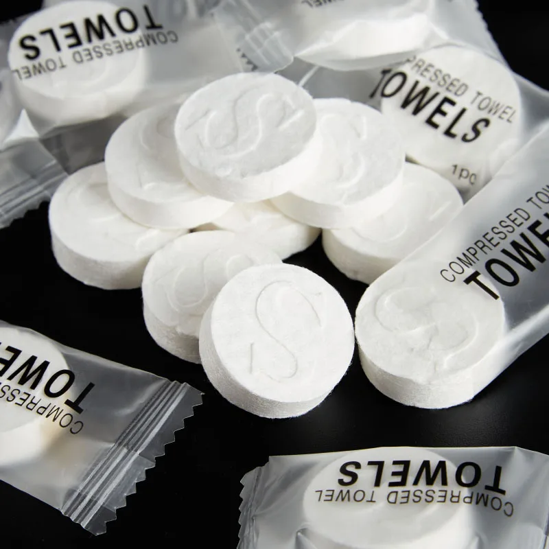 Custom 100% plant fiber disposable compressed face towel biodegradable soft aviation travel face makeup cleaning spa towels