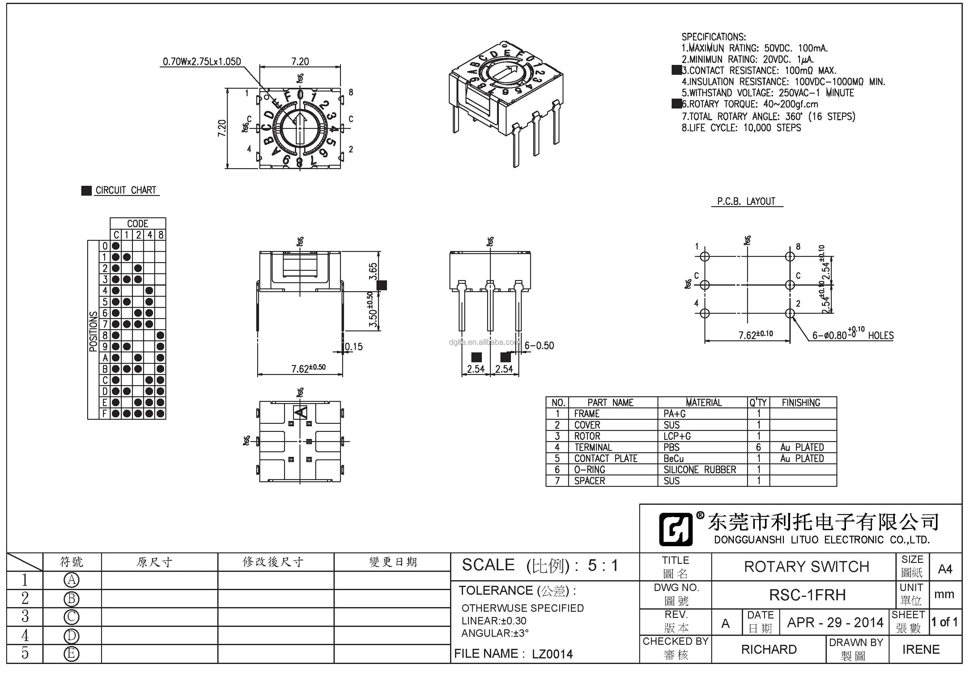 Factory supply PCB 1Pole Dip Rotary Switch Switch Code Rotary Switch Rotary Dip With Air Cleaner