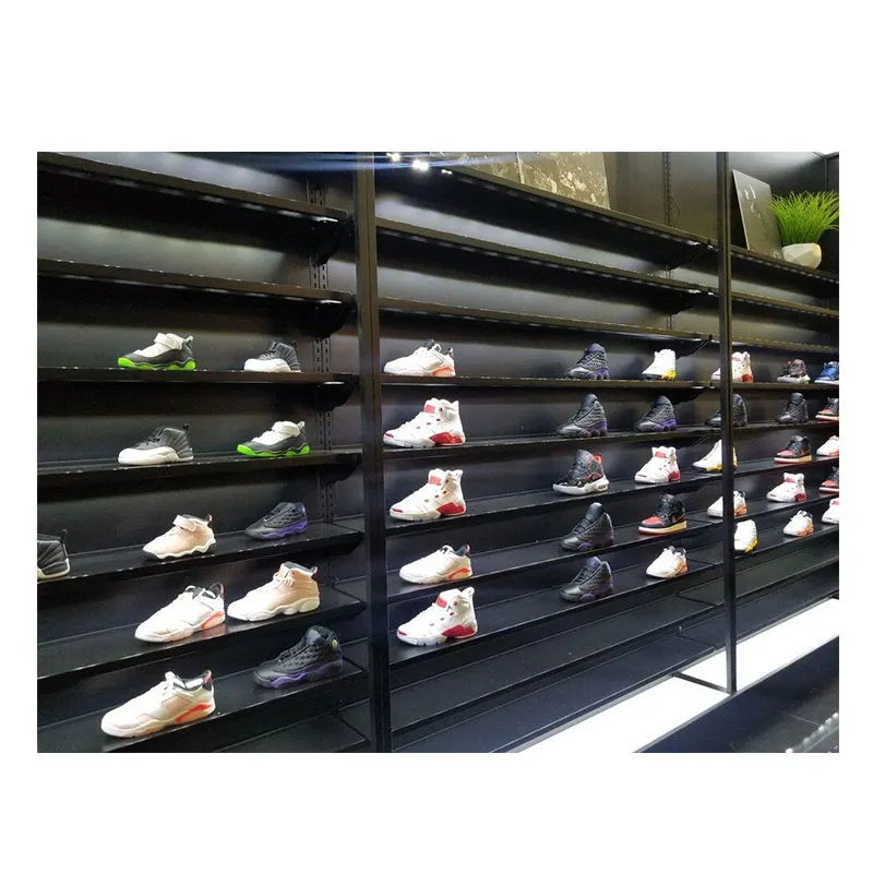 Sneaker Store Furniture LED Design Sport Shop Decoration metal Wire Gird Panel Wall Decor Shoes Rack Shelf Shop