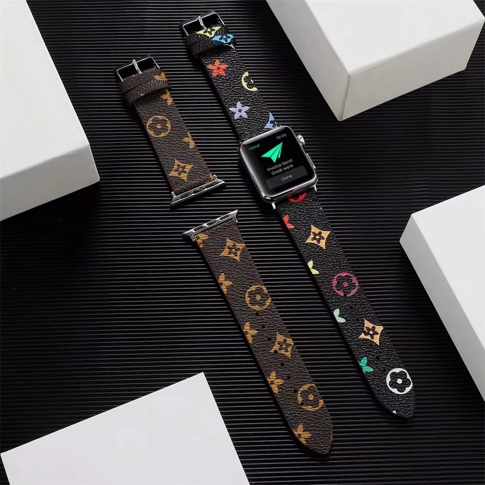 Очаровательный спортивный кожаный ремешок с принтом подходит для ремешка Apple watch модный 2021 года роскошный бренд