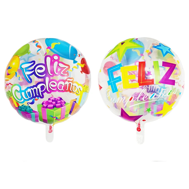 Factory Wholesale ball shape feliz cumpleanos transparent helium balloon happy birthday party decoration Spanish printed balloon