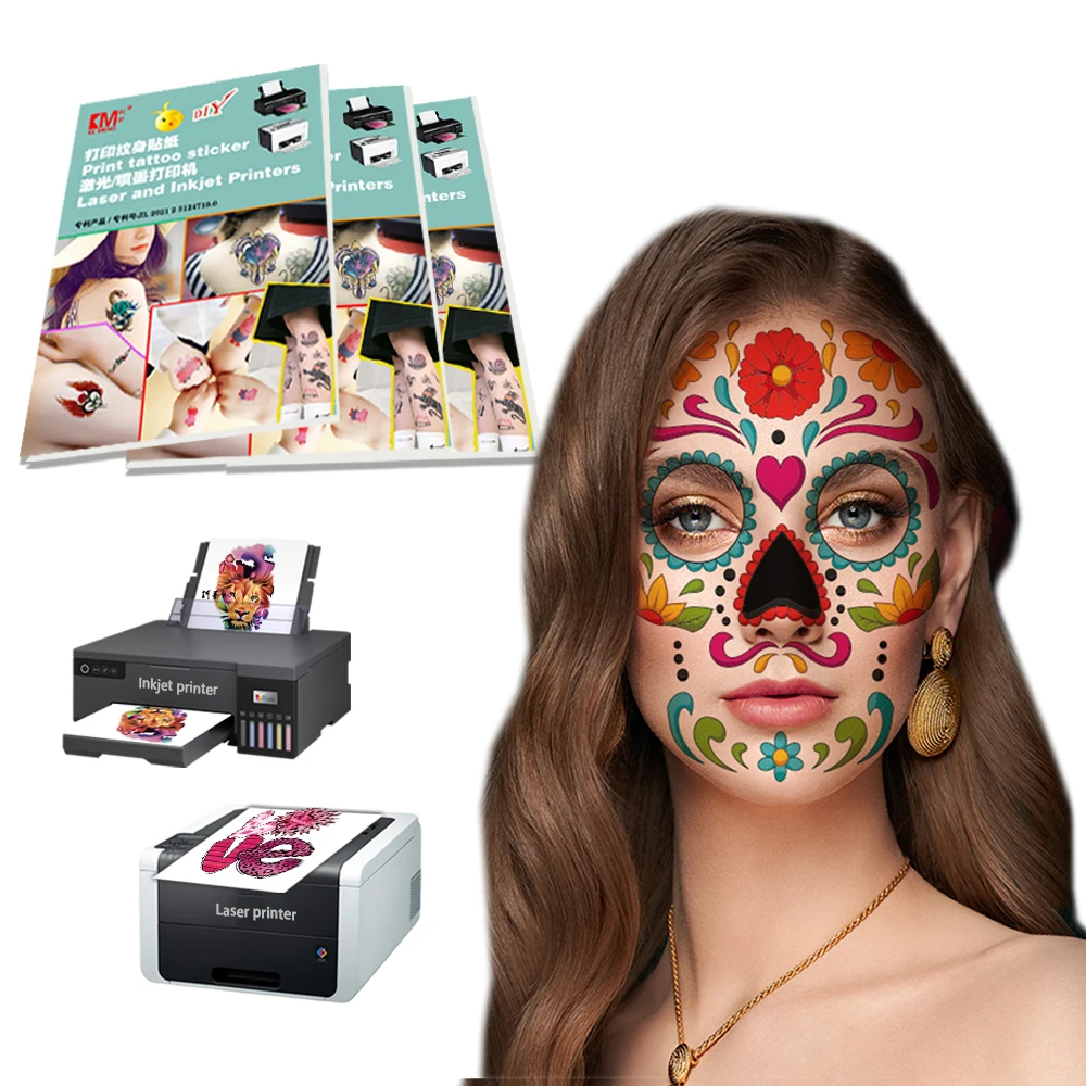 Transfer paper for laser And Inkjet printers Face Henna Skeleton King Animal Temporary Tattoo Sticker Decal Paper
