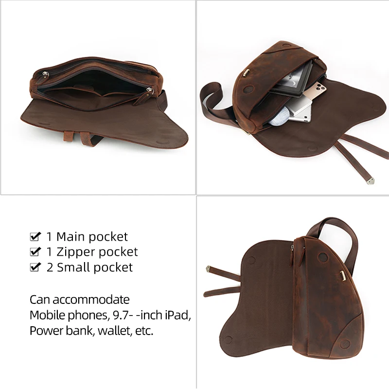 BSCI New Hot Sale Phone Travel Outdoor best crossbody bags Premium Solid Color leather Zipper men sports chest crossbody bag