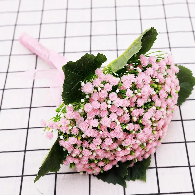 QiHao Wholesale Bride Bridal Holding Gypsophila Bunch Flower Bouquet Artificial Baby breath Flower for Wedding