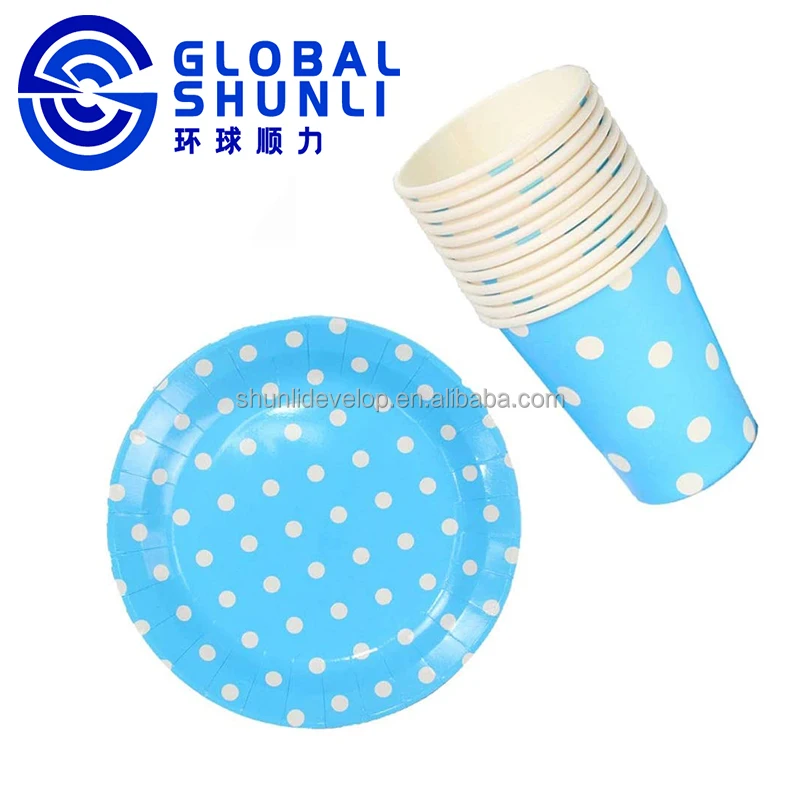 Birthday Party Supplies paper plates and cups custom pantone Disposable die cutting paper plate 7 Inch Dessert Plates