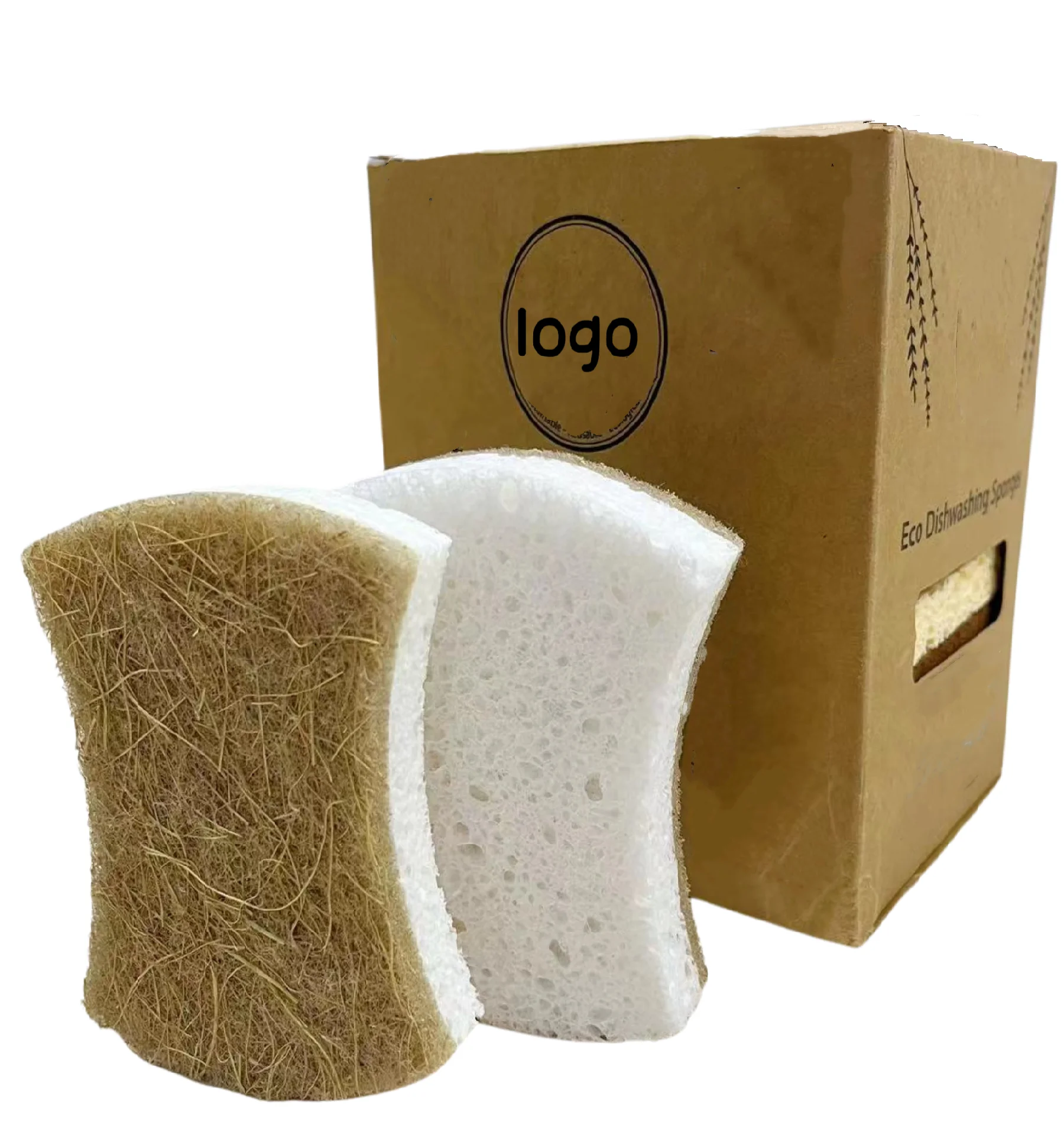 Custom Reusable Kitchen Dishes Cleaning Scouring Pads Natural Degradable Coconut Wood Pulp Sponges