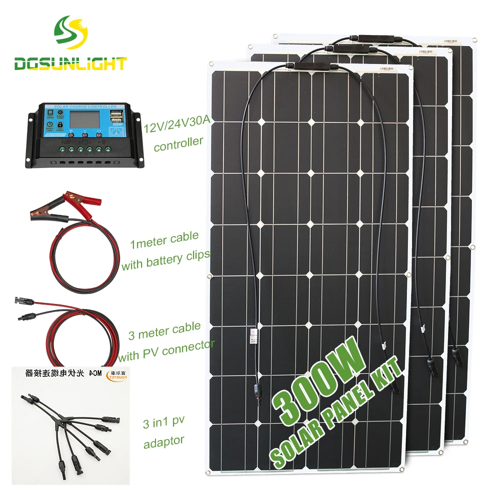 Factory direct supply  300w PET etfe mono flexible solar panel kit for camping