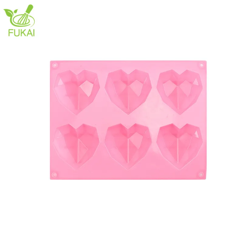 6 Hole Diamond Love Heart Shape Mousse Cake Silicone Mould Food Grade Chocolate Dough Sugar Cream Mold